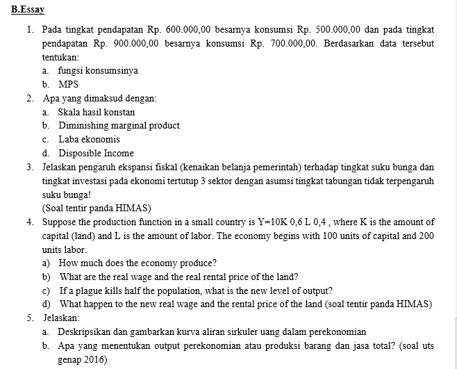 Soal dan Jawaban Makro Ekonomi Pendapatan Nasional 3