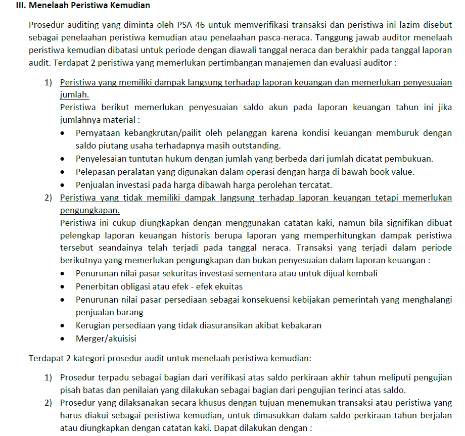 Peristiwa Kemudian Penyelesaian Audit