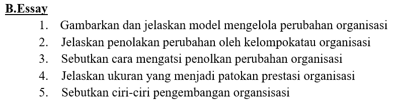 Soal Manajemen Diversity dan Manajemen Perubahan