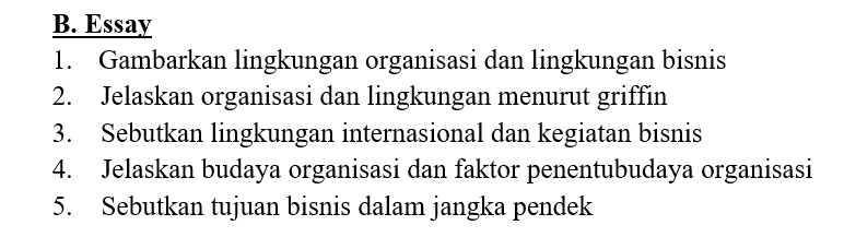 Soal Manajemen Ruang Lingkup dan Lingkungan